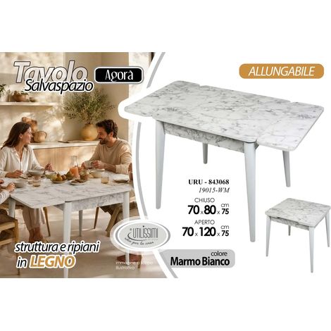 Mesa extensible 70x120x75 efecto mármol blanco