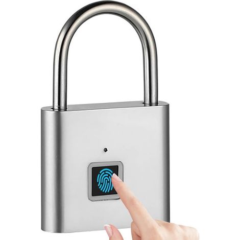 Cadenas biométrique sans clé - Convient pour les clôtures extérieures, le stockage et les salles de sport - Cadenas à combinaison rechargeable USB, couleur argent (1/5)