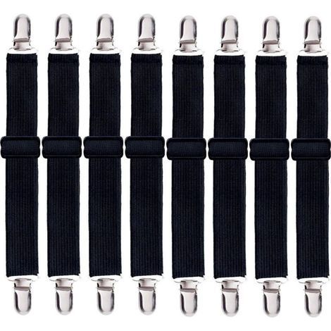 BUNTHAUS Set mit 8 Bettlakenbändern, verstellbare Spannbettlaken-Befestigungsclips