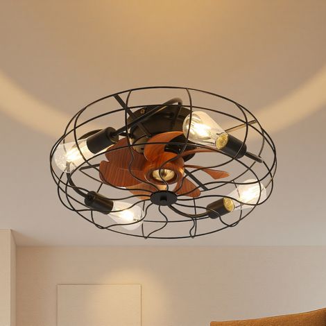 Ventilatore da soffitto con luce, 50,8x50,8x25cm, con telecomando, stile industriale, ABS+metallo, nero (1/5)