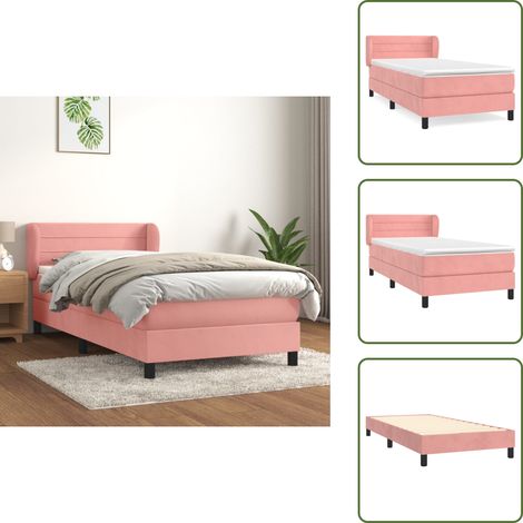 Sommier à lattes de lit avec matelas Rose 90x200 cm Velours - Lit Plateforme - Lit Double - Lit Rose - Lit Velours - Matelas Ressorts Ensachés (1/5)