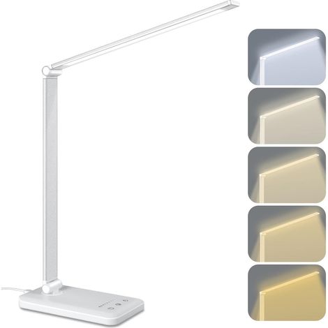 Lampe de bureau, lampe de bureau LED à intensité variable,5 températures de couleur et 5 niveaux de luminosité réglables,blanc (avec câble USB) (1/5)
