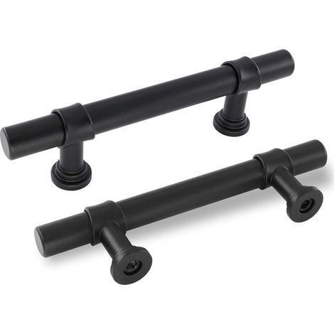 2 poignées noir mat pour armoires, cuisines et tiroirs. Entraxe des trous : 192 mm. Fabriquées en alliage d'aluminium et de zinc. Visserie fournie. (1/5)