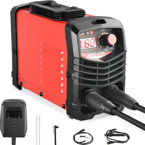 Soudeuse ARC 220 V 225 A, soudeuse électrique IGBT portable, équipée d'un écran LCD numérique, adaptée au soudage et à la maintenance de divers équipements (rouge)