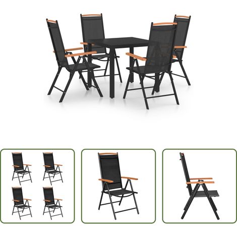 Chaises de jardin - Ensemble à manger de jardin 5 pcs aluminium noir (1/5)