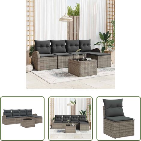 vidaXL Poly-Rattan - Sofa Set mit Kissen mit Speicher 6 pcs Grau Poly-Rattan (1/5)