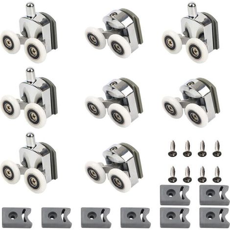 Shower Door Rollers, 23mm Replacement Double Rollers for Home, Replacement Rollers for Sliding Shower Doors (4 Upper Rollers and 4 Lower Rollers) (1/5)