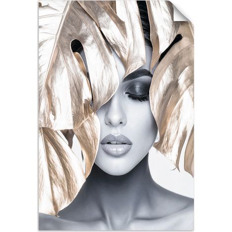 Selbstklebendes Poster – Wandsticker Frau mit goldenen Blättern auf dem Kopf 90x130 cm