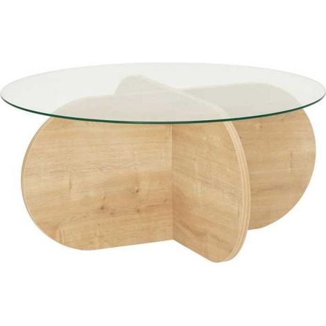 Mesa de centro Kailua 239, Roble, 35cm, Diámetro: 75, Vidrio templado, Redonda, Muebles ya montados (1/5)