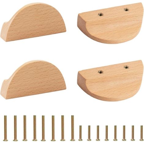 Maniglie per cassetti a mezzaluna, 4 pezzi, maniglie in legno semicircolare, ferramenta per cassetti in legno di faggio, ferramenta per cassetti di armadi con doppio foro (1/5)