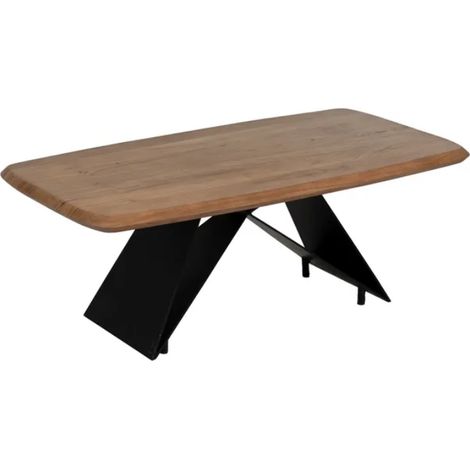 Table basse acacia huilé plateau naturel piètement acier X brute NOROÏA