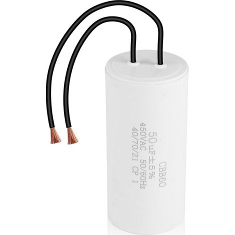 CBB60 450V 50uf Condensateur de Démarrage, 50/60HZ Cylindrique Suppression Condensateurs Démarrages Fonctionnement Microfarad avec Fils M8 pour Moteur électrique sèche Linge Pompe Piscine Climatiseur (1/5)