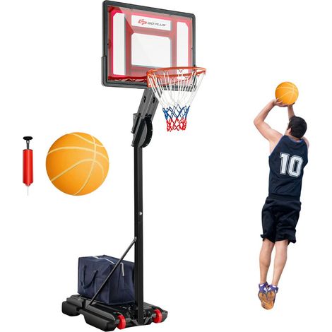 Canasta de baloncesto moderna portátil y de metal negro con altura regulable de 105 a 310 cm base estable y base con peso. 200012966