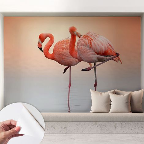 Papier peint adhésif décoratif pour salon chambre et cuisine Facile à poser avec colle Flamants roses délicats 208x146 cm (1/5)