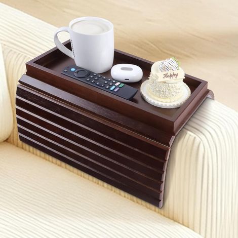 Armlehnenhalter aus natürlichem Bambus, klappbarer Sofatisch, rutschfeste Armlehne, Sofaregal, Aufbewahrung, Fernbedienungshalter, Snack-Tablett (braun)