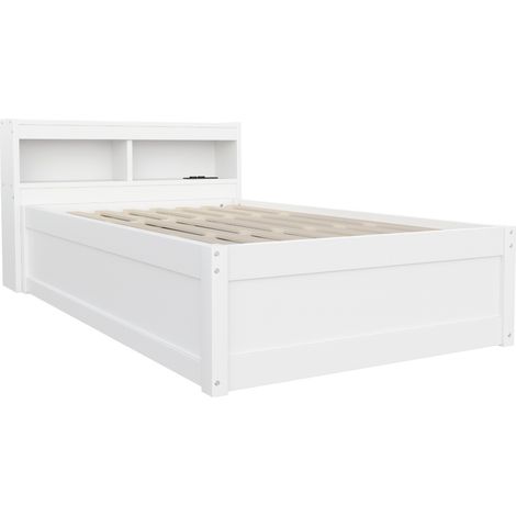 Letto multifunzione 90 x 200 cm bianco con presa integrata, LED e contenitore (1/5)