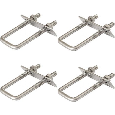 Lot de 4 étriers en U avec filetage, vis en U M8 60 x 120 mm, vis à étrier en acier inoxydable 304, étrier en U avec écrous et plaque de cadre, pour remorquage, voitures et navires, réparation (1/5)