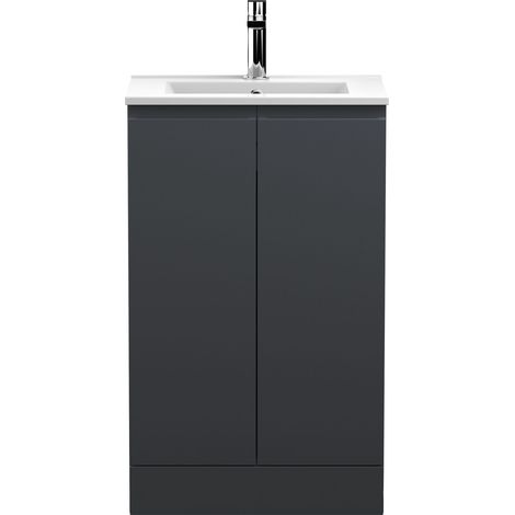 Mavesyn Contemporary 2 Door Floor Standing Vanity Unit with Minimalist Basin, Dark Grey, 500mm