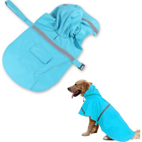 Wasserdichter Regenmantel für große Hunde, Größe L, verstellbar, wasserdicht und leicht, Kapuzenponcho-Stil mit reflektierendem Streifen...