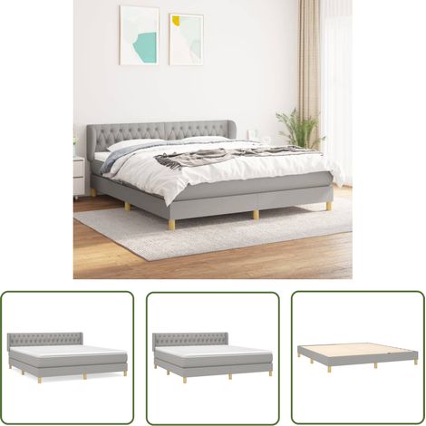 The Living Store Sommier à lattes de lit avec matelas Gris clair 180x200cm Tissu - Lit Plateforme - Lit Tapissier - Literie - Matelas Ressorts Ensachés - Tête De Lit Ajustable (1/5)