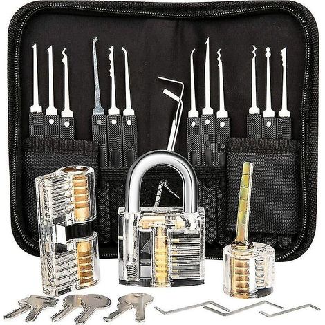 Kit de crochetage professionnel 24 pièces – 12 crochets en acier inoxydable – 3 serrures transparentes – Pour serrurerie avancée (1/5)