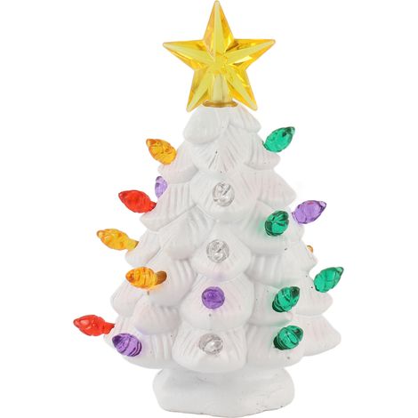 Sapin de Noël miniature en résine de 10 cm, coloré, figurine de sapin de Noël, décoration de Noël pour fenêtre ou jardin, blanc (1/5)