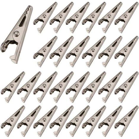100 Pieces Miniature Alligator Clips 27mm Nickel Metal Spring Electronic Testing (1/4)
