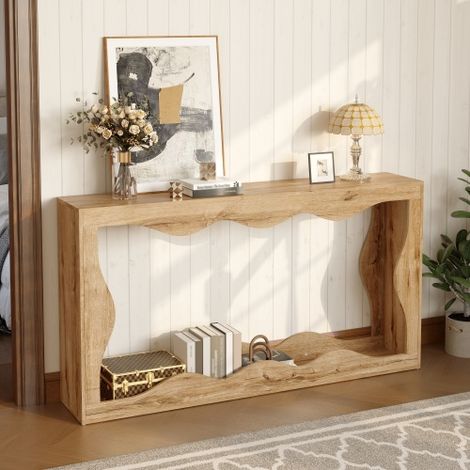 Console d'Entrée 160 cm Design Vague avec Étagère 2 Niveaux, Table Console Décorative en Panneaux de Particules pour Salon et Couloir – Style Naturel Moderne & Naturel (1/5)