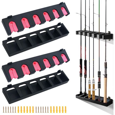 2 Porte Canne Mur Vertical, Support Pêche 6 Tiges, ABS+EVA, 35x6.5cm, Garage Jardin (1/5)