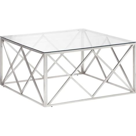 Maison Exclusive - Tavolino Salotto Argento Acciaio Inossidabile Vetro Temperato (1/5)
