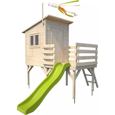 SOULET - Casita de Madera Infantil Elevada con Tobogán Portland 160x120x120 cm - Casita de Juegos para Niños - Cabaña de Madera para Jardín - Plataforma Elevada y Tobogán Integrado - Fácil Montaje y P (1/5)