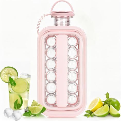 2-in-1 Ice Cube Mold Bottle - Portable Ice Scoop Maker and Collapsible Water Bottle - Food Grade Silicone - Perfect for Home, RV, Camping and Parties - Pastel Pink (1/5)