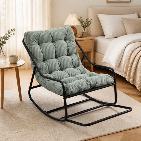 Sillón balancín con cojín grueso, estructura de acero, verde claro DESVIAE (1/5)