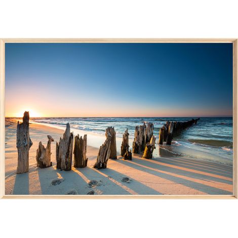 Tableau mural encadré coucher de soleil bord de mer 80x120 cm - Tableau Mural Décoratif - Image Encadrée Imprimée en HD - Impression 80x120 cm sur Fibres de Bois FSC - Finition Mate - Fabriqué en Fran (1/5)