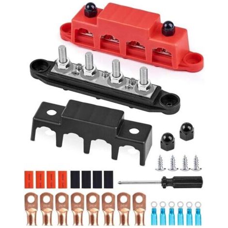 Bloc de Distribution bloc de 12V-48V DC BusBar 250A avec 4 x M8 Boulons,Barres de Distribution D'énergie 5/16\ (1/4)