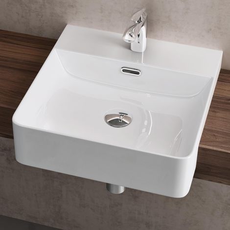 doporro Lavabo da Appoggio Lavabo da Incasso 42,5x42,5x12,5cm, Lavandino Bagno Brüssel702 in Ceramica con Nano Rivestimenti inclusi, Bianco (1/5)