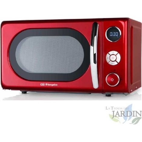 Micro-ondes Vintage Rouge 20 L Orbegozo, 700 W. Grill Quartz 900W. 10 niveaux de puissance.  Minuterie numérique 95 min