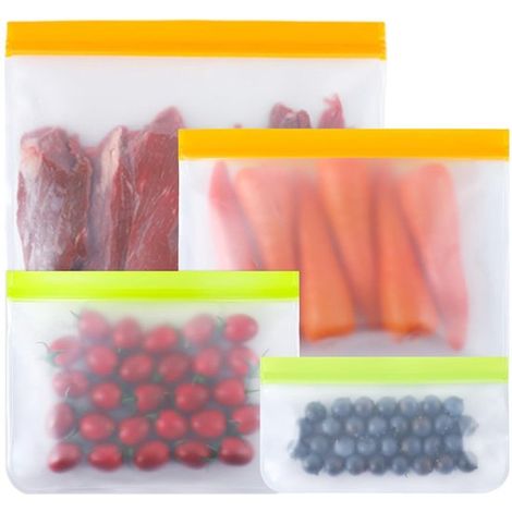Sacchetti per alimenti riutilizzabili (24 pezzi), 4 misure di sacchetti per congelatore a tenuta stagna in silicone e PEVA, sacchetti spessi e riutilizzabili per snack (1/5)