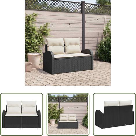 Canapé extérieur - Canapé de jardin avec coussin Noir 124 x 62 x 69cm polyrotin (1/5)