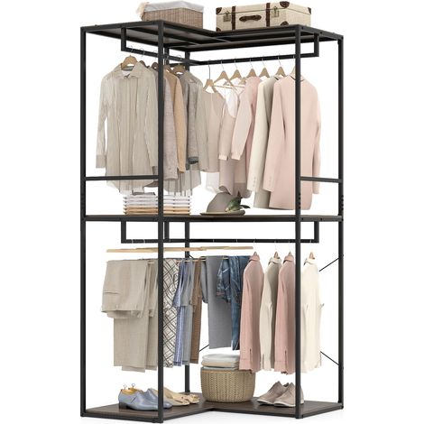COSTWAY Stand Appendiabiti Terra Angolare Scarpiera Guardaroba Appendi Portabiti Porta Abiti Attaccapanni Attacca Panni Vestiti Rella Piantana Metallo Legno