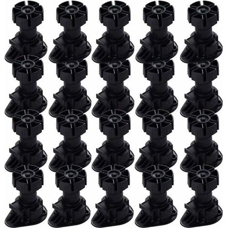 20 pieds de meubles réglables, clips de fixation pour meubles, pieds de meubles de cuisine, pieds de table, avec bouton de base pour tous types de meubles de cuisine (80 mm - (1/5)