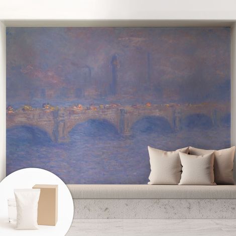 Papier peint intissé avec imprimé pour décoration intérieure pour rénovation a motif - Colle incluse gratuite Pont bleu 208x146 cm (1/5)