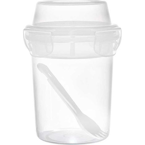 Lunch box gobelet 44 cl à double compartiment en plastique transparent avec couverts