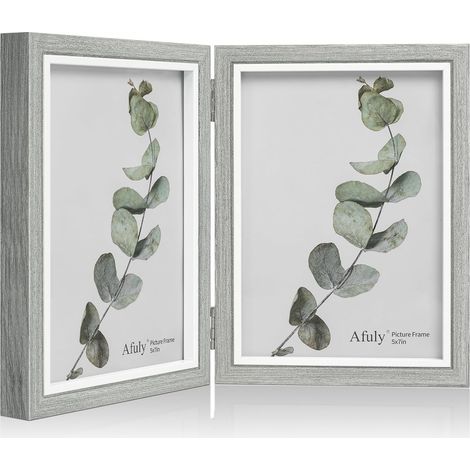 Cadre photo double 7x5, aspect bois gris, peut contenir 2 photos, pose libre, idéal pour Noël, la famille, les amis ou un mariage.