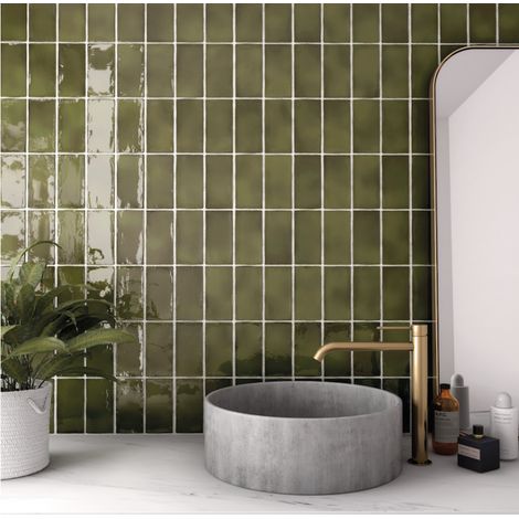Carrelage mur effet zellige vert 7,5x15 cm MANACOR BASIL GREEN (vendu par boite de 0,50m2) (1/3)