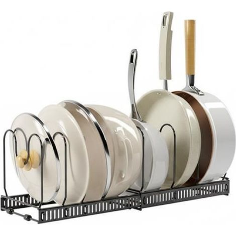 Support de rangement pour casseroles et couvercles multi-niveaux ajustable et extensible, organisateur de placard de cuisine noir (1/3)