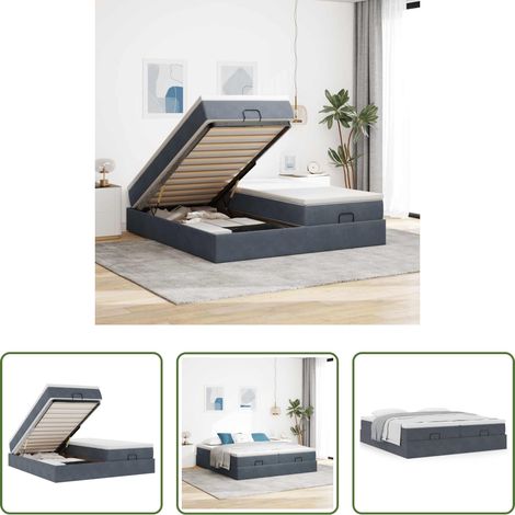vidaXL Rangement sous lit - Cadre de lit ottoman avec matelas gris foncé 160x200cm velours (1/5)
