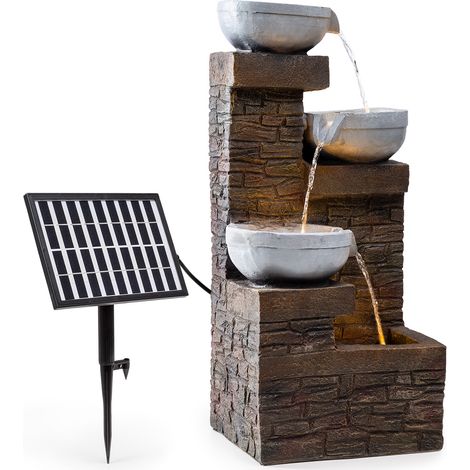 blumfeldt Fez Solarbrunnen Gartenbrunnen Zierbrunnen Dekobrunnen, Solarbetrieb, LED-Beleuchtung, 34 x 76 x 36 cm (BxHxT), Material: Polyresin, 3 Kaskadenstufen, für drinnen und draußen, braun (1/5)