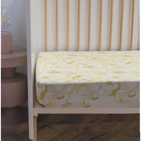 Drap housse Jersey enfant imprimé animaux de la savane Jaune 60x120 cm (1/3)