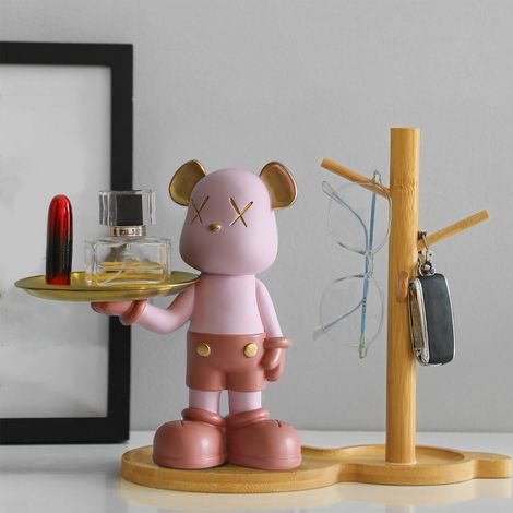 Ornement Ours Violent, Table basse d'intérieur, Salon, Entrée, Décoration de table, Plateau de rangement créatif pour clés, Ours Violent rose (1/5)